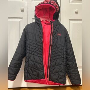 Under Armour Kids Girl Black and Pinkish Red Jacket YOUTH SIZE XL